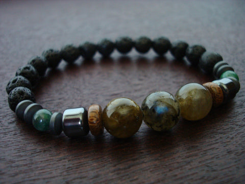 Men's Labradorite Heart Chakra Mala Bracelet