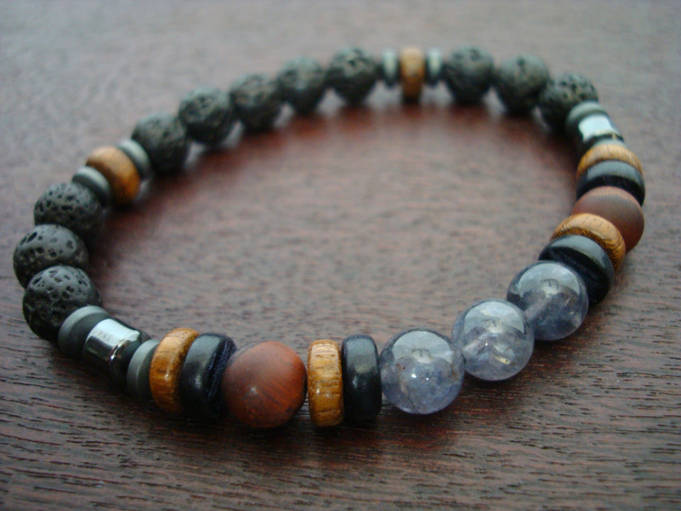 Men's Water Sapphire & Red Tiger's Eye Evolution Bracelet