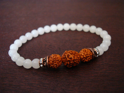 Women's White Jade Rudraksha Mala Bracelet