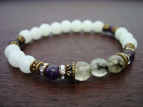 Women's Prehnite, Amethyst, & Jade Bracelet