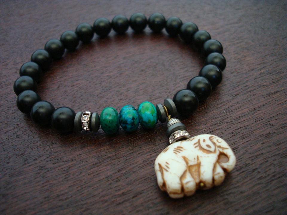 Women's Chrysocolla Harmony & Protection Elephant Mala Bracelet