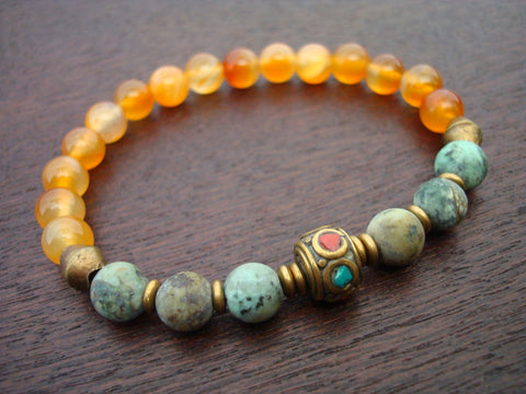 Women's Tibetan Carnelian & African Turquoise Mala Bracelet