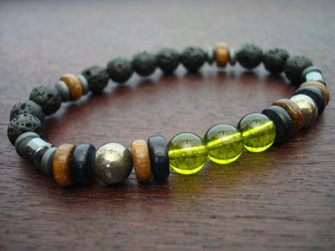 Men's ECO Peridot & Pyrite Mala Bracelet