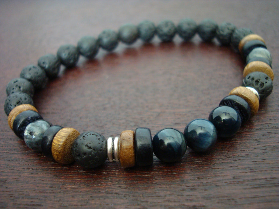 Men's Blue Tiger's Eye Power & Prosperity Mala Bracelet