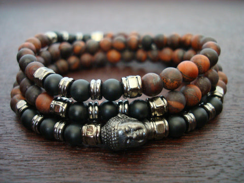Matte Red Tiger Eye Buddha Mala