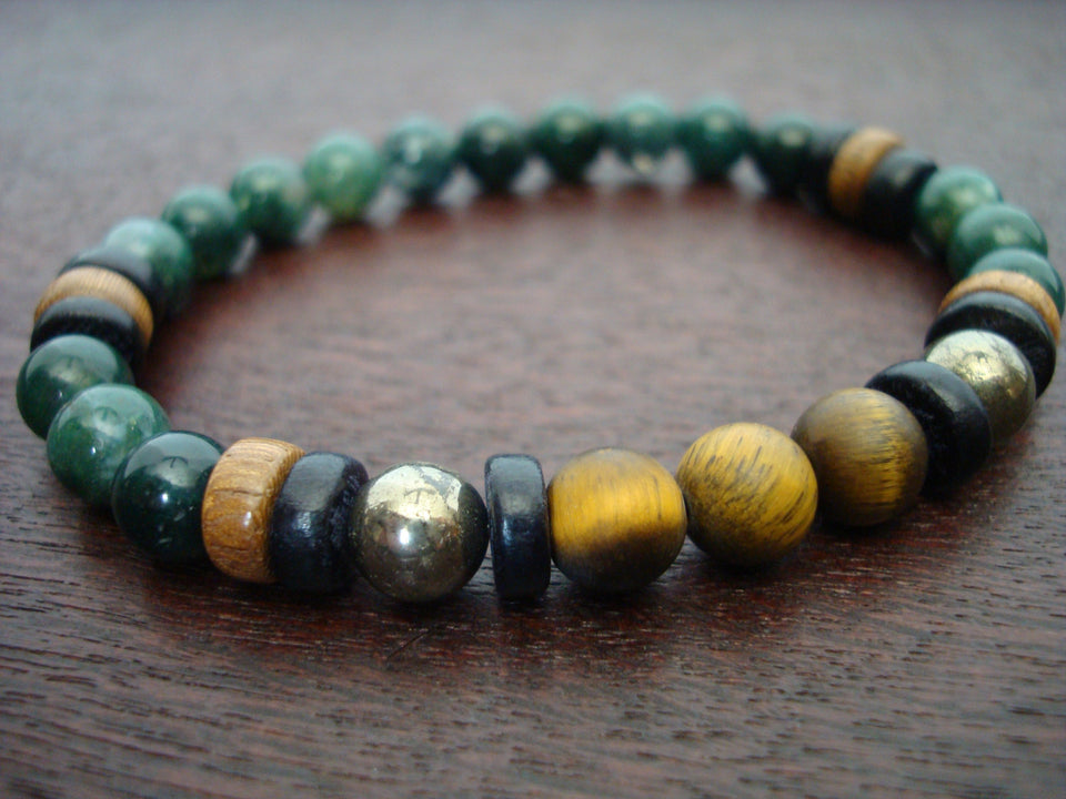 Men's Moss Agate Protection, Luck, & Balance Bracelet
