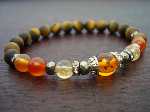 Women's Amber, Citrine, & Carnelian Mala Bracelet