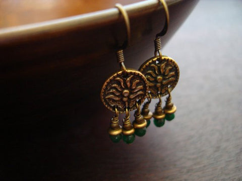 Women's Indian Emerald Lotus Earrings