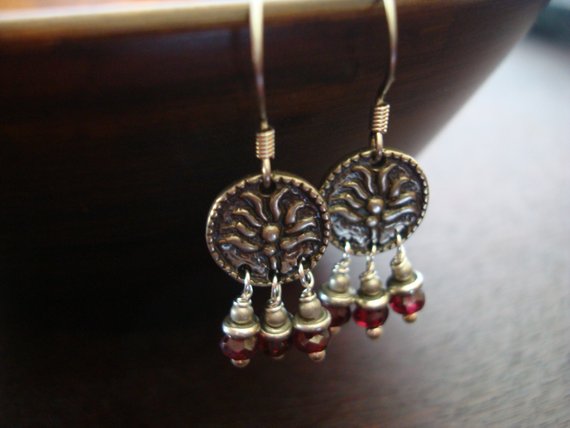 Women's Indian Garnet Lotus Earrings