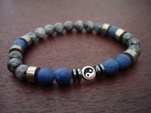 Men's Lapis Yin Yang Mala Bracelet