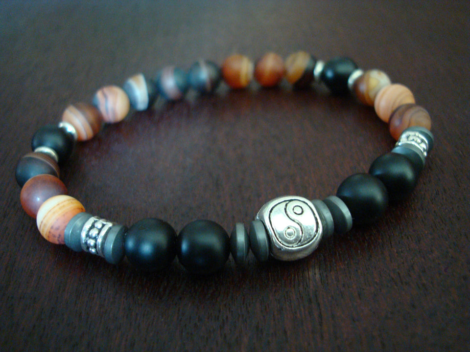 Men's Sardonyx Yin Yang Mala Bracelet