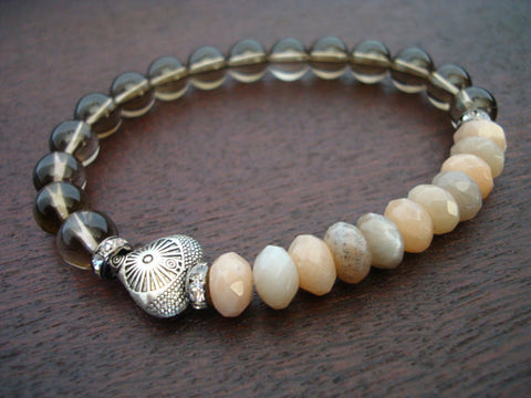 Women's Pink Moonstone Love & Heart Mala Bracelet