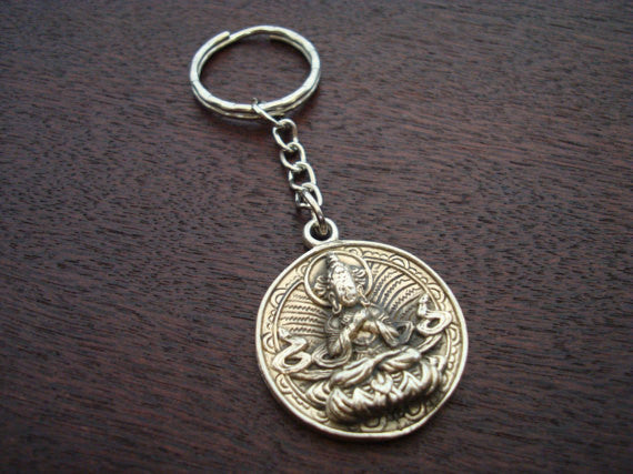 Silver Buddha Yin Yang Key Chain