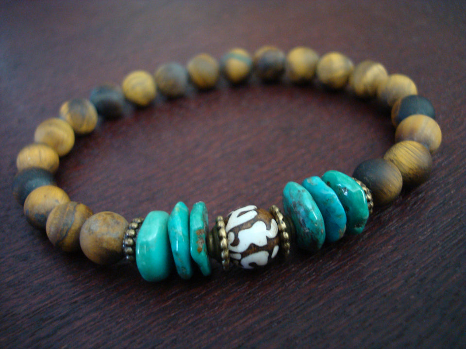 Women's Turquoise & Tiger's Eye Compassion Mantra Bracelet