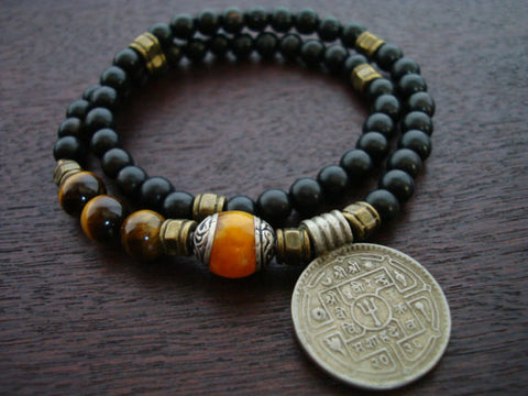 Tibetan Amber Shiva's Trident Mala Bracelet