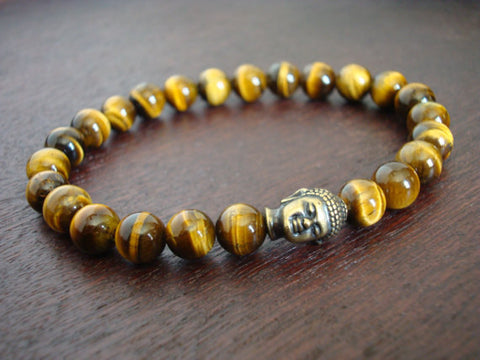 Tiger's Eye Grounding & Willpower Buddha Mala Bracelet
