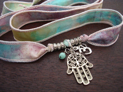 Hamsa, Om, & Amazonite Silk Wrap Bracelet