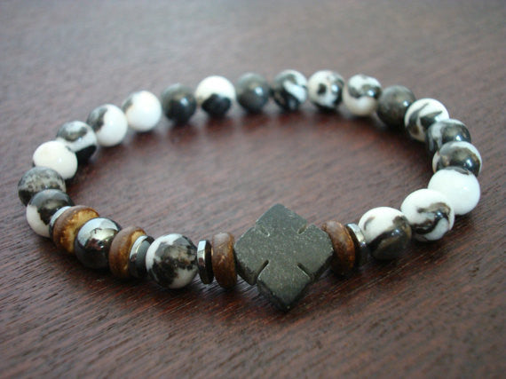 Men's Black Jade Cross Wealth & Prosperity Bracelet