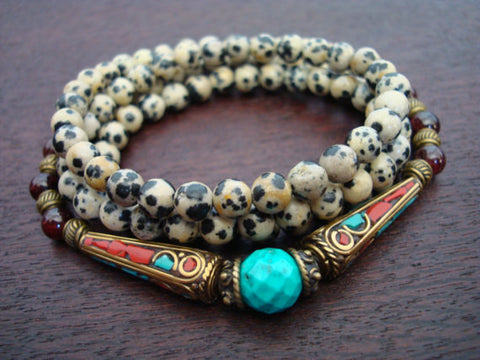 Women's Tibetan Turquoise & Garnet Mala