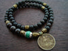 Tibetan Jade & Garnet Indian Coin Mala Bracelet