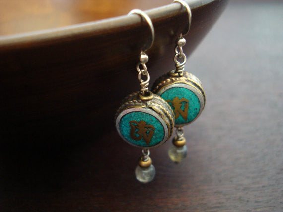 Tibetan Turquoise Om Earrings