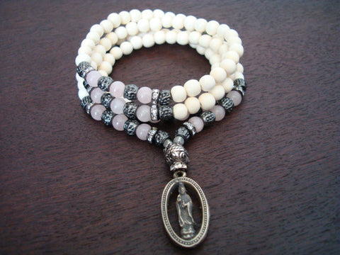 Women's Rose Quartz Love & Heart Quan Yin Mala