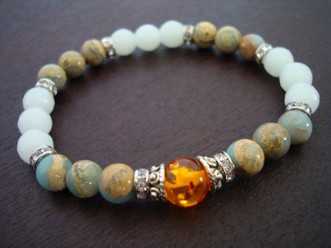 Women's Amber & African Opal Peace & Good Luck Bracelet