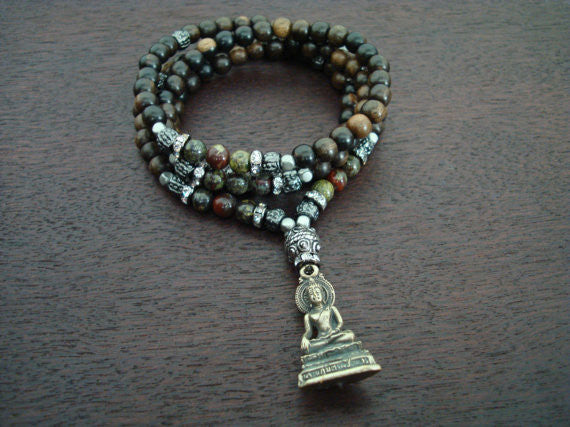 Women's Green Jasper Healing Heart Buddha Mala