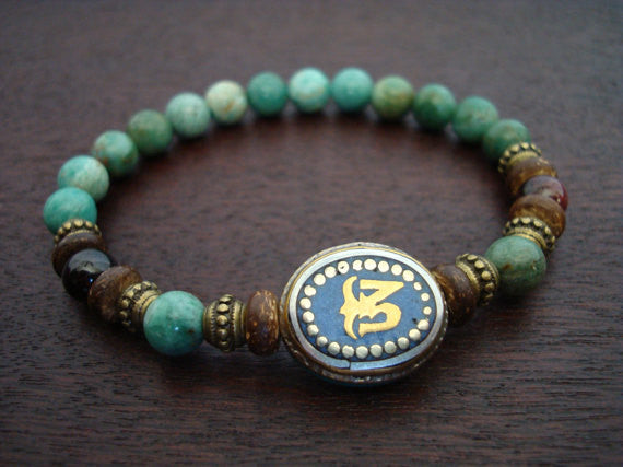 Tibetan Lapis & Jade Inner Power Om Mala Bracelet