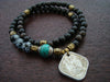 Tibetan Turquoise & Obsidian Indian Coin Mala Bracelet