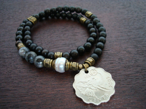 Tibetan Pearl Elephant Coin Mala Bracelet