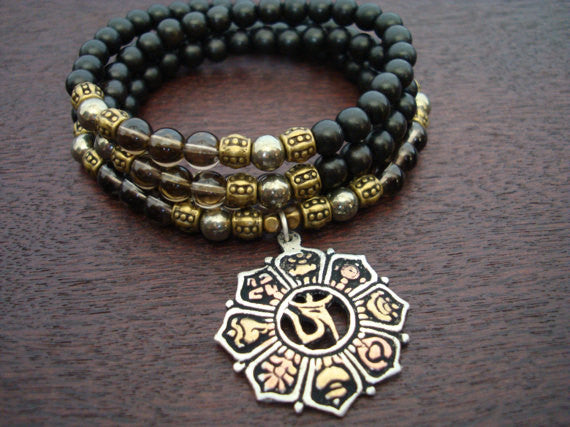 Women's Smoky Quartz Tibetan Om Mala
