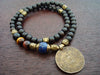 Tibetan Lapis & Tiger's Eye Indian Coin Mala Bracelet