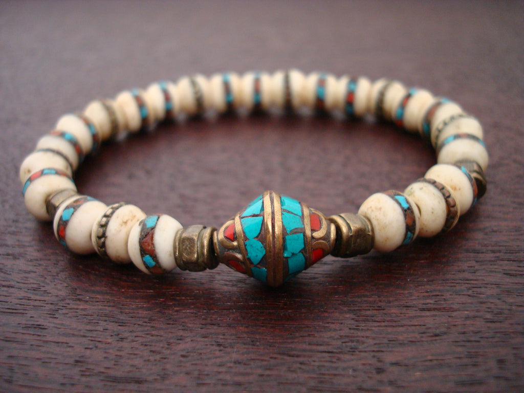Tibetan Turquoise Bone Mala Bracelet