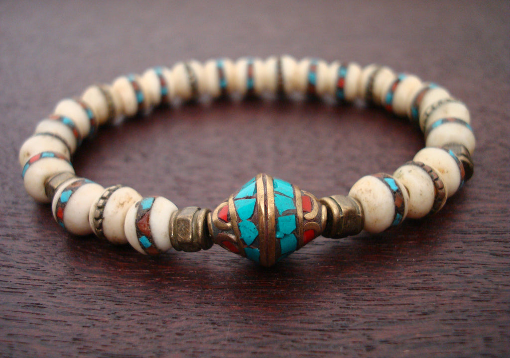 Tibetan Turquoise Bone Mala Bracelet
