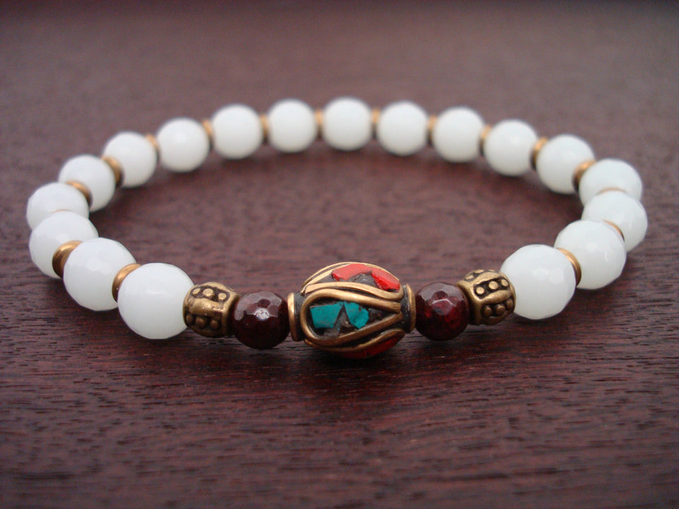 Women's Tibetan White Jade Luck & Prosperity Mala Bracelet