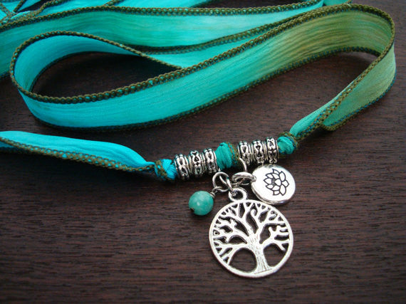 Tree of Life, Lotus, & Amazonite Silk Wrap