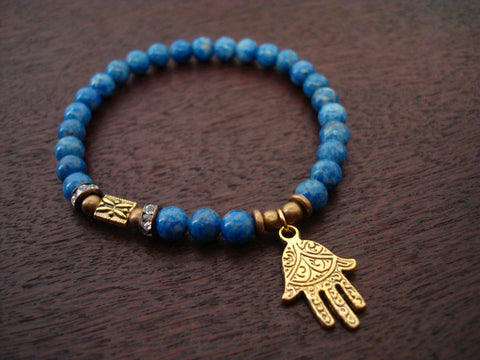 Women's Lapis Hamsa Mala Bracelet