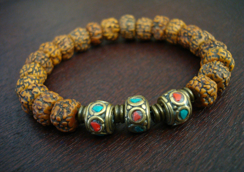 Tulku | Rudraksha Bracelet, Stretchy with Cap - Gold