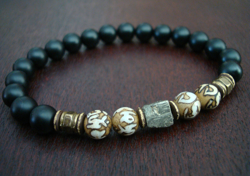 Men's Pyrite Compassion Mantra Bracelet