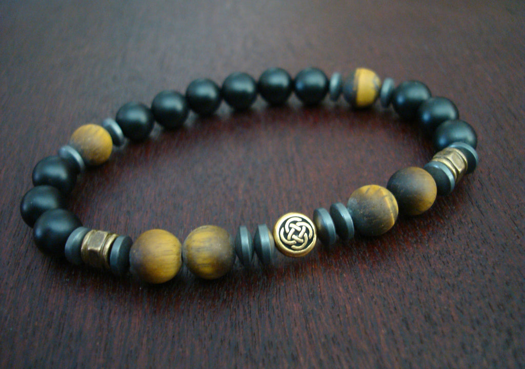 Men's Celtic Tigers Eye Bracelet, Beaded Bracelet