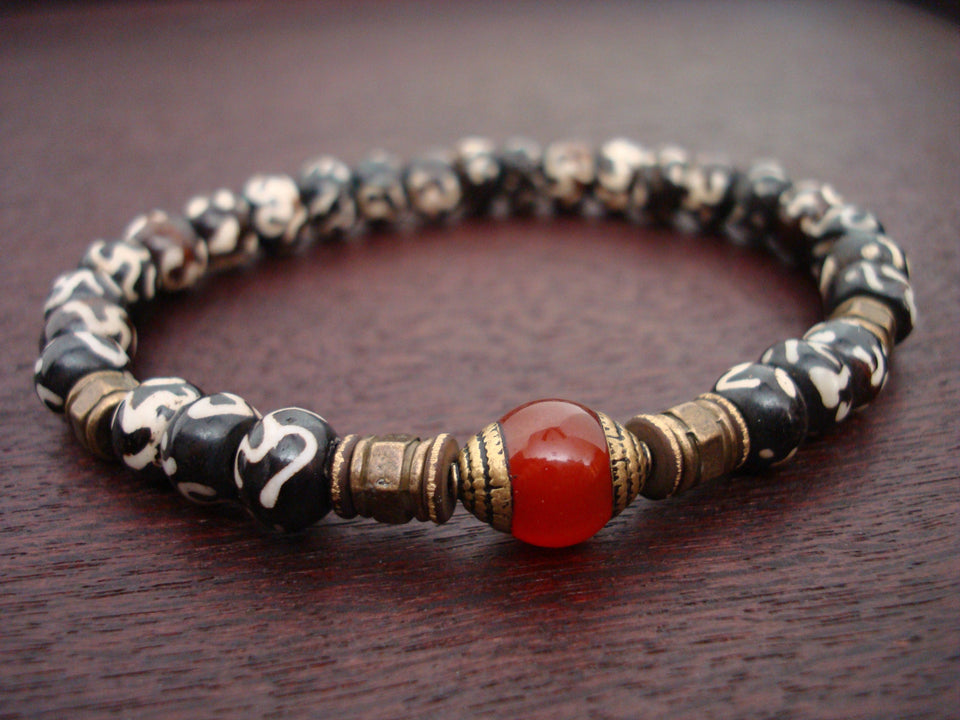 Tibetan Carnelian & Bone Mantra Mala Bracelet