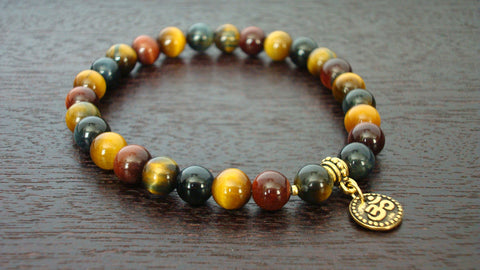 Men's Mixed Tiger's Eye Om Mala Bracelet
