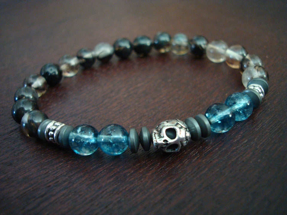 Men's Quartz Wisdom & Spiritual Growth Skull Mala Bracelet