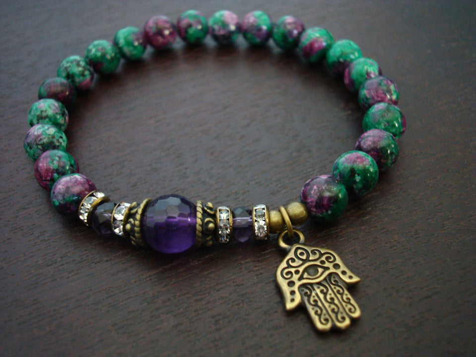 Women's Amethyst & Ruby Zoisite Protection & Spiritual Insight Bracelet