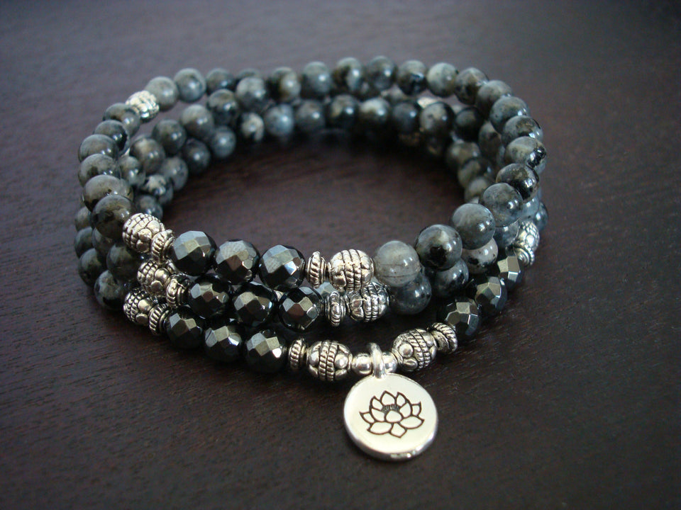 Women's Black Moonstone Wisdom & Wealth Mala