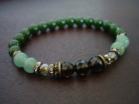 Women's Jade & Smoky Quartz Positivity, Luck, & Prosperity Bracelet