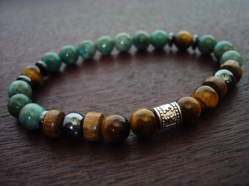 Men's Jade & Tiger's Eye Protection Talisman Mala Bracelet