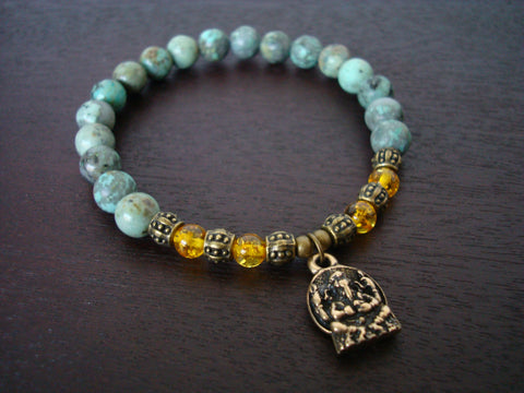 Women's Golden Amber Ganesha Mala Bracelet