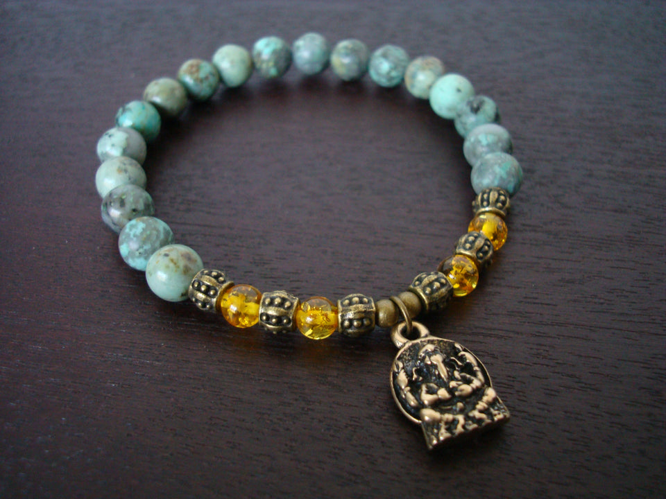 Women's Golden Amber Protection & Inner Peace Ganesha Mala Bracelet